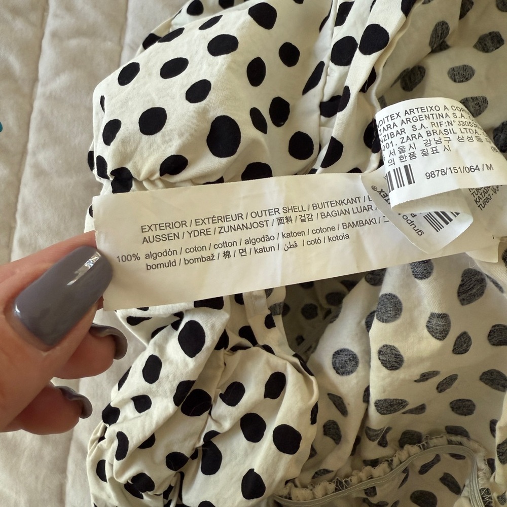 Zara Ruched Polka Dot Puff Sleeve Black & White Mini Dress retro cottagecore - Picture 5 of 7